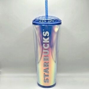 NEW Starbucks Iridescent Tumbler Cup Diamond Detail Blue Lid 24 OZ Venti 2023